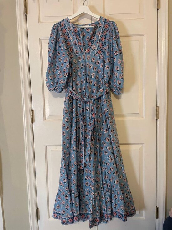 Marea By Liz Joy Dresses & Skirts - Marea Cotton blue floral Print Baloon Sleeve House dress Maxi Dress Sz 3 large
